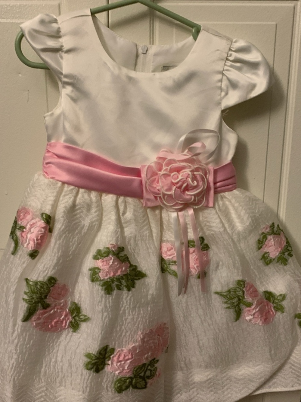 Rare Editions White Satin toddler Dress with Pink Accents